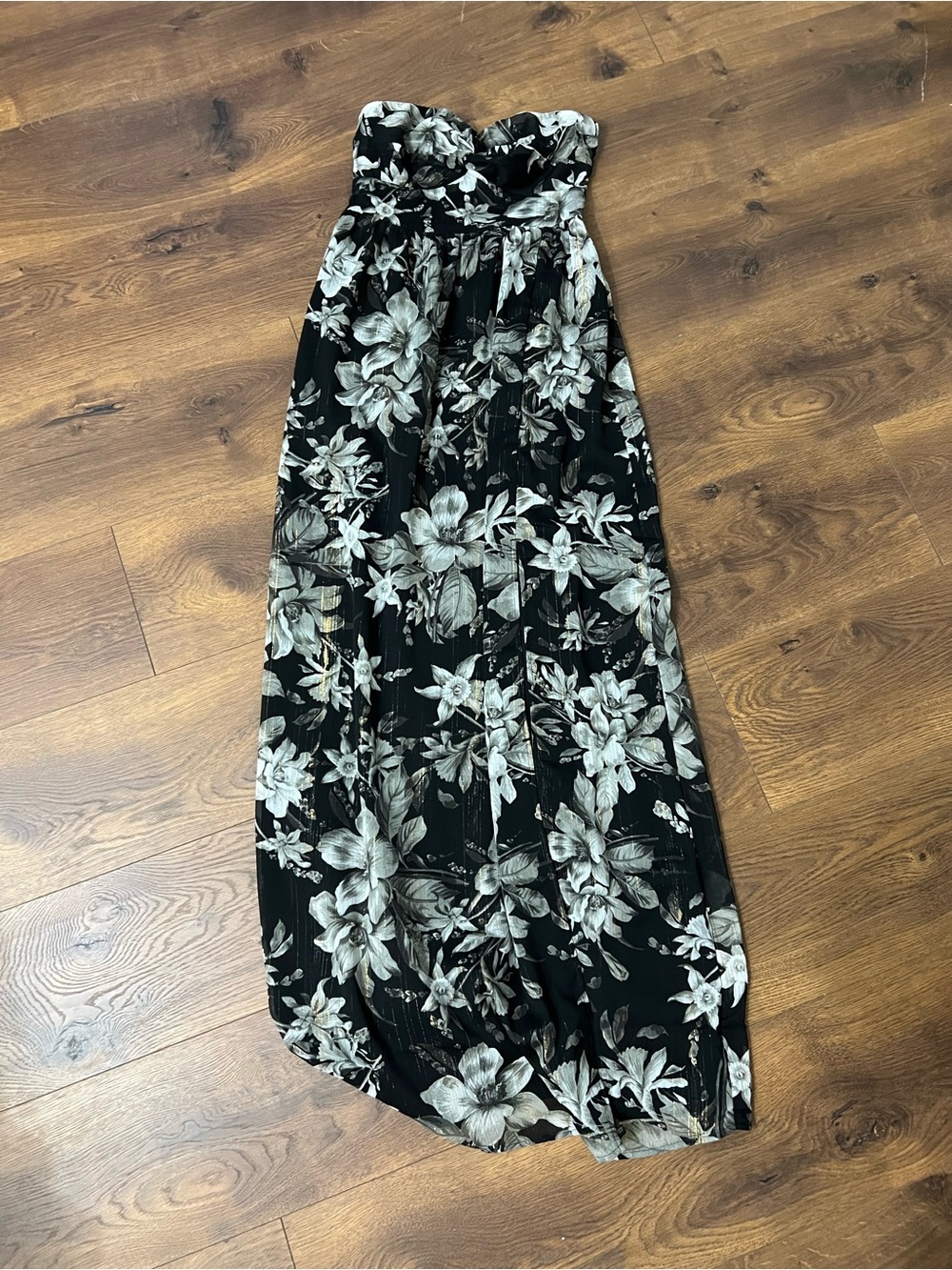 Express Black Strapless Floral Maxi Dress